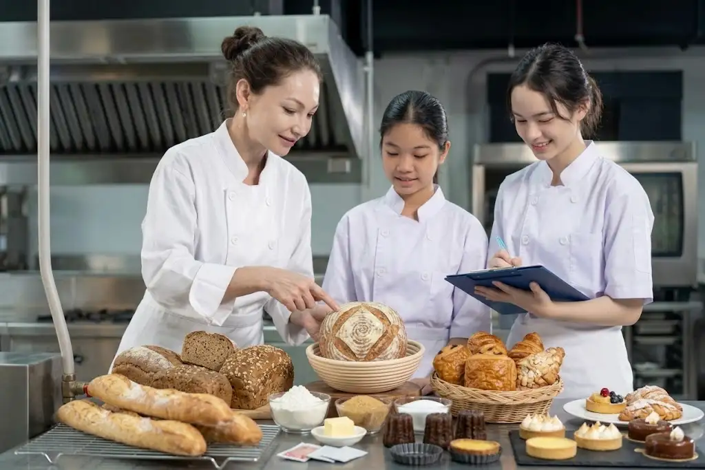 chefs learning about the baked goods